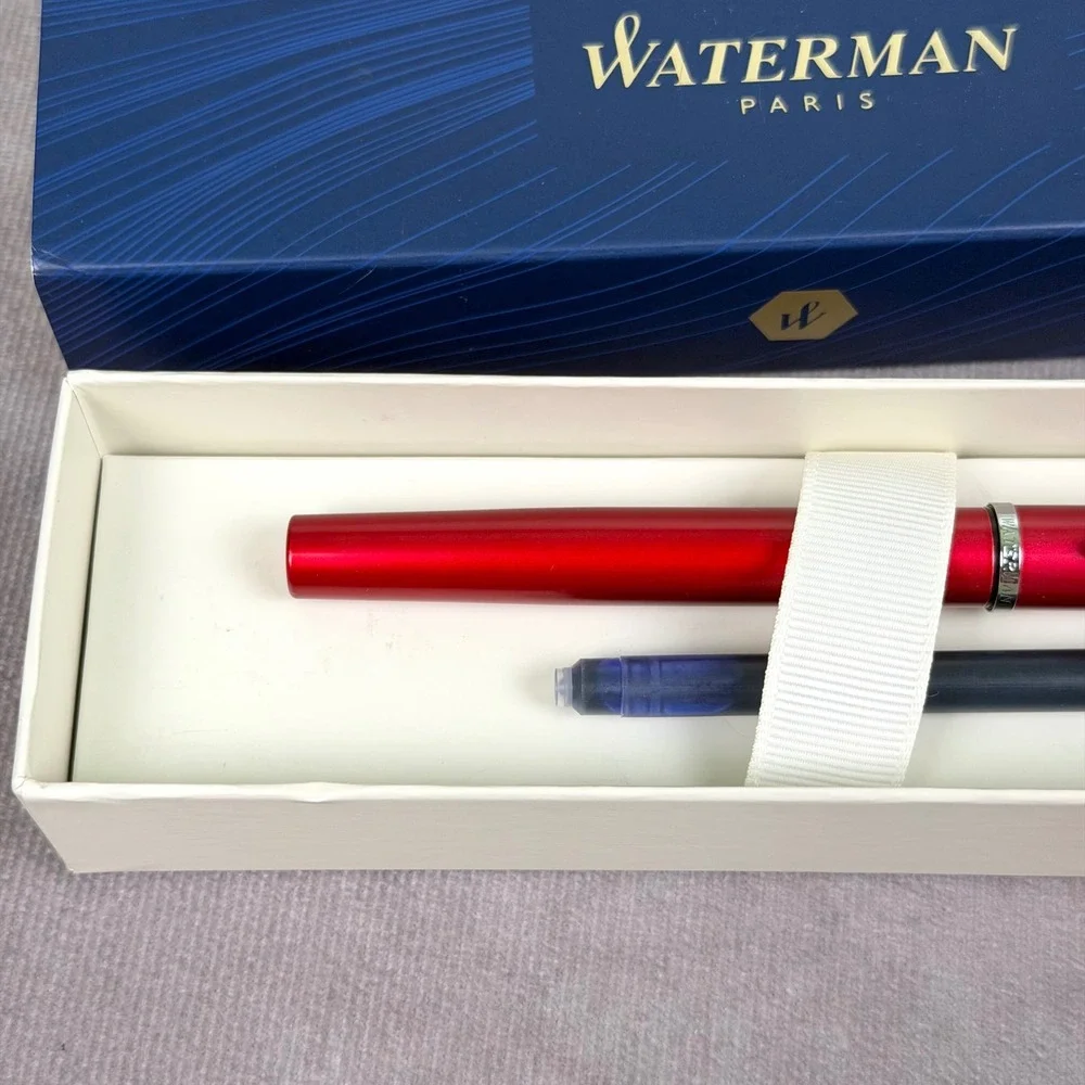 Waterman Paris Allure Fountain Pen Metallic Red Lacquer Chrome Trim Fine Nib Box